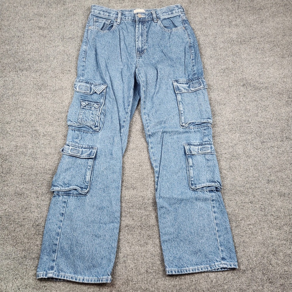 PacSun Blue Denim Cargo Pants High Rise Wide Leg Utility Jeans Mens 29x30